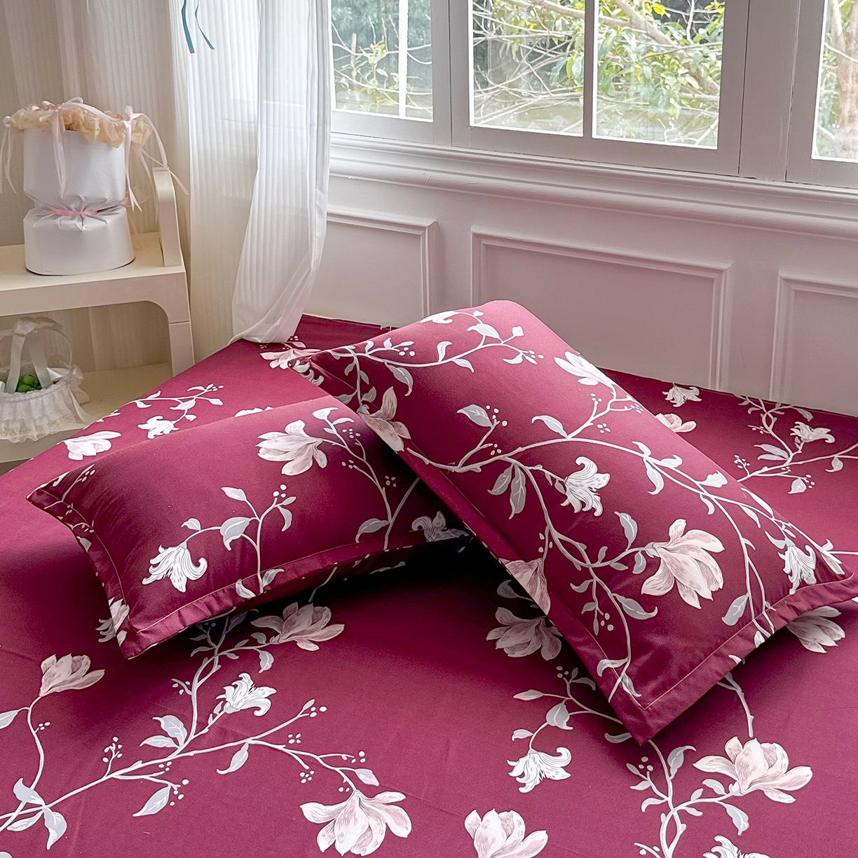 91家纺网 家纺一手货源 找家纺 梵巢家纺 2026新款加厚芦荟棉床单磨毛化纤床单 酒红玉枝