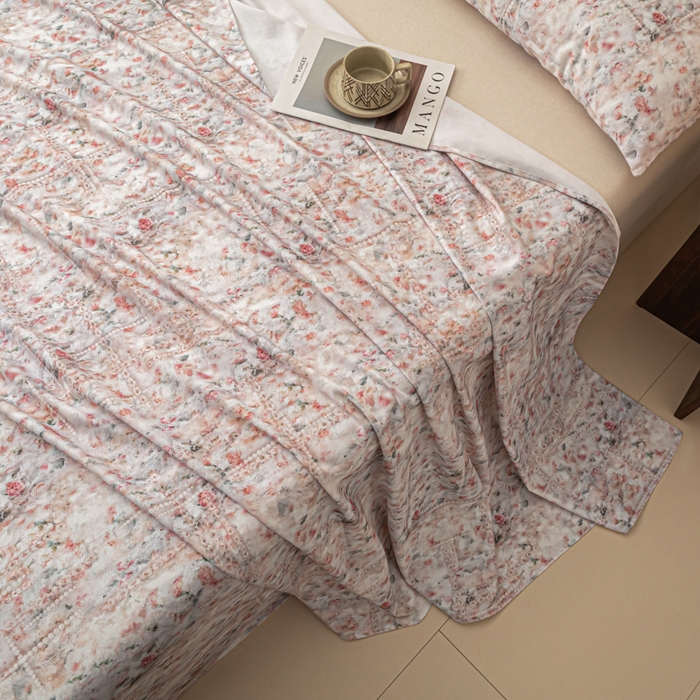 91家纺网 家纺一手货源 找家纺 爱彼家纺 2026新款纯棉提花A类新款老粗布夏季凉席单床单床单三件套-提花系列一 全棉提花-011花格柔粉