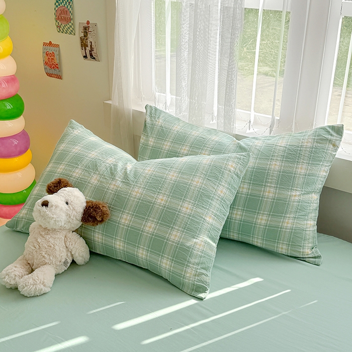 91家纺网 家纺一手货源 找家纺 网客家纺 2026新款软糯云朵棉水洗棉四件套 小绿格