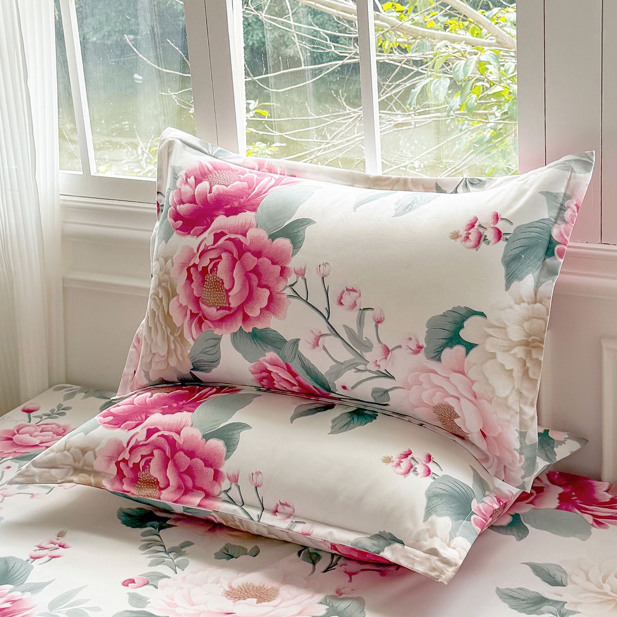 91家纺网 家纺一手货源 找家纺 梵巢 家纺芦荟棉枕套磨毛化纤枕套48*74cm 花开富贵