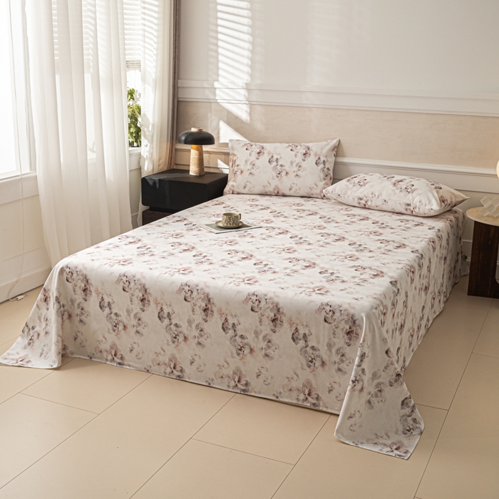 91家纺网 家纺一手货源 找家纺 爱彼家纺 2026新款纯棉提花A类新款老粗布夏季凉席单床单床单三件套-提花系列一 全棉提花-015奶粉花雾