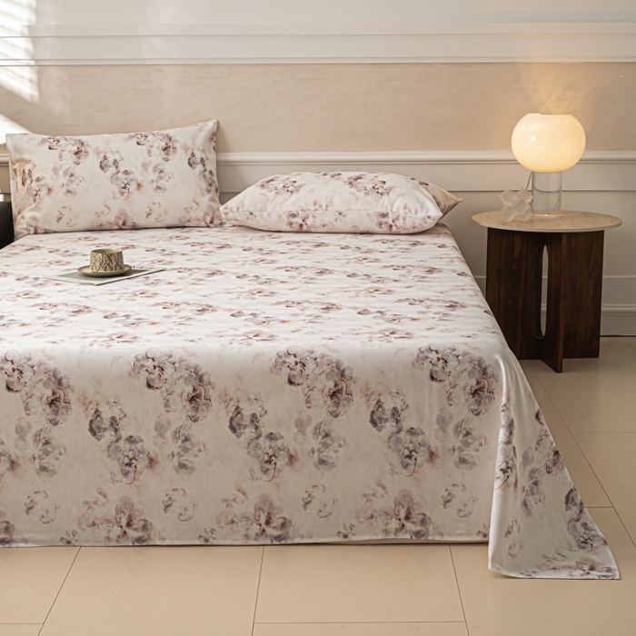 91家纺网 家纺一手货源 找家纺 爱彼家纺 2026新款纯棉提花A类新款老粗布夏季凉席单床单床单三件套-提花系列一 全棉提花-015奶粉花雾