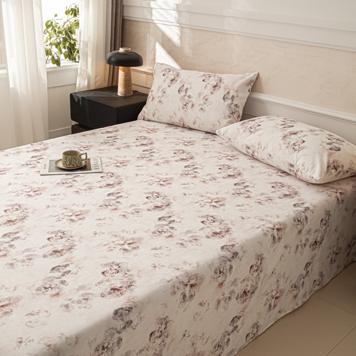 91家纺网 家纺一手货源 找家纺 爱彼家纺 2026新款纯棉提花A类新款老粗布夏季凉席单床单床单三件套-提花系列一 全棉提花-015奶粉花雾