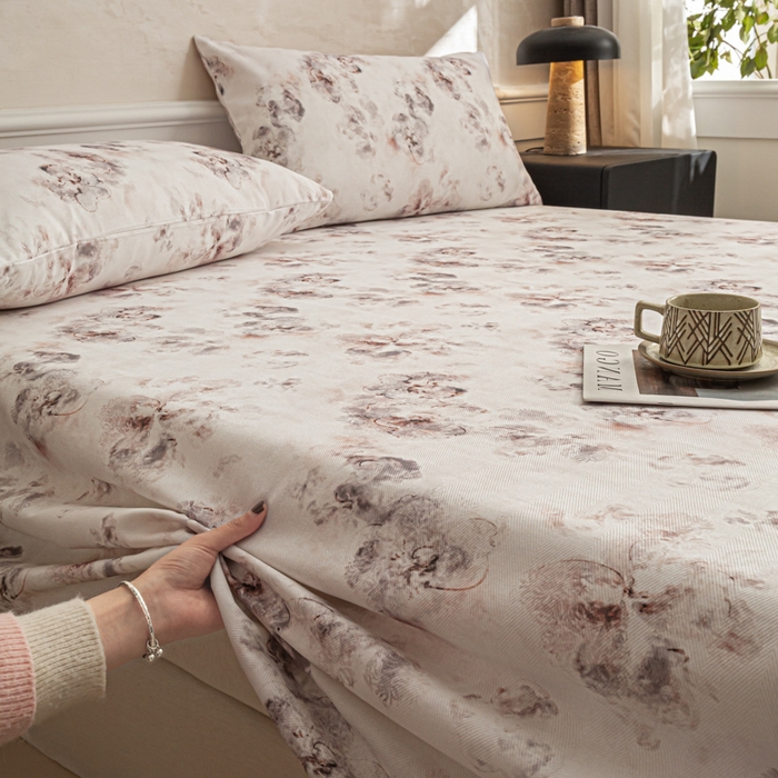 91家纺网 家纺一手货源 找家纺 爱彼家纺 2026新款纯棉提花A类新款老粗布夏季凉席单床单床单三件套-提花系列一 全棉提花-015奶粉花雾