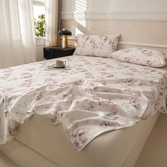 91家纺网 家纺一手货源 找家纺 爱彼家纺 2026新款纯棉提花A类新款老粗布夏季凉席单床单床单三件套-提花系列一 全棉提花-015奶粉花雾