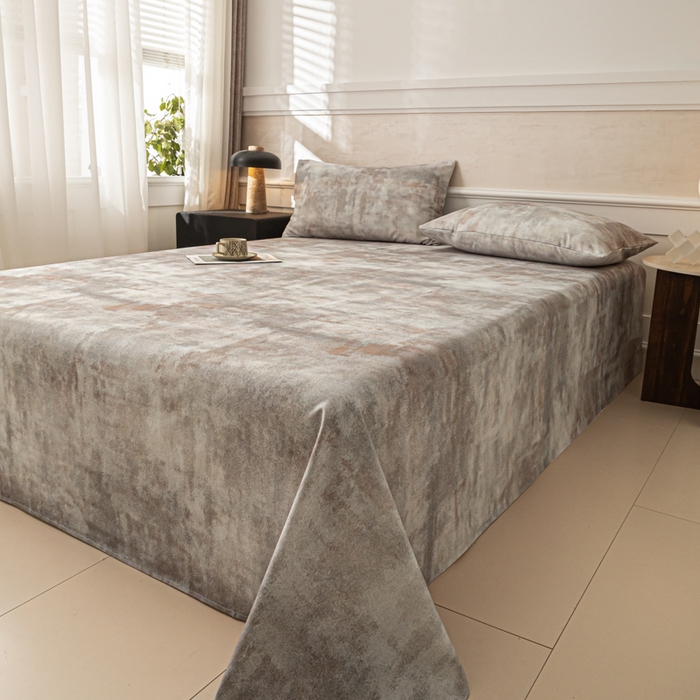 91家纺网 家纺一手货源 找家纺 爱彼家纺 2026新款纯棉提花A类新款老粗布夏季凉席单床单床单三件套-提花系列一 全棉提花-016石纹灰咖