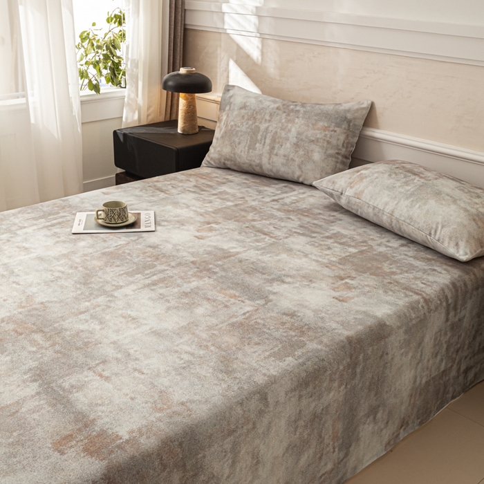 91家纺网 家纺一手货源 找家纺 爱彼家纺 2026新款纯棉提花A类新款老粗布夏季凉席单床单床单三件套-提花系列一 全棉提花-016石纹灰咖