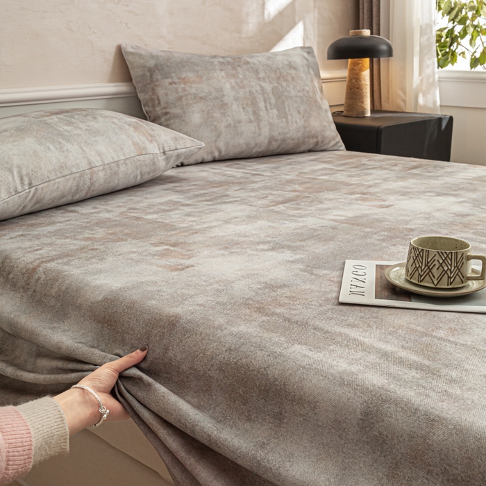 91家纺网 家纺一手货源 找家纺 爱彼家纺 2026新款纯棉提花A类新款老粗布夏季凉席单床单床单三件套-提花系列一 全棉提花-016石纹灰咖