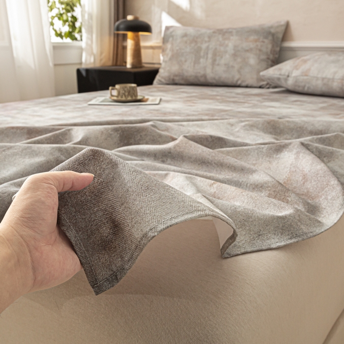 91家纺网 家纺一手货源 找家纺 爱彼家纺 2026新款纯棉提花A类新款老粗布夏季凉席单床单床单三件套-提花系列一 全棉提花-016石纹灰咖