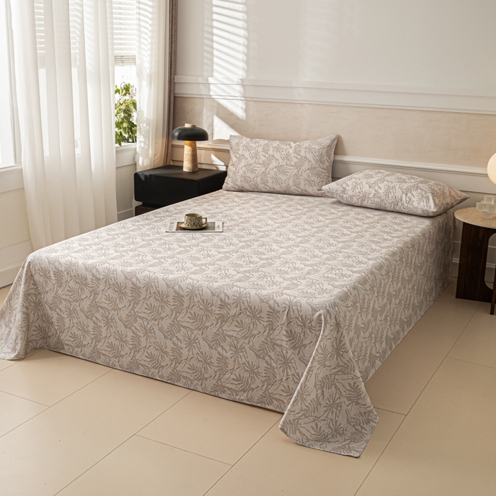 91家纺网 家纺一手货源 找家纺 爱彼家纺 2026新款纯棉提花A类新款老粗布夏季凉席单床单床单三件套-提花系列一 全棉提花-026浅棕椰影