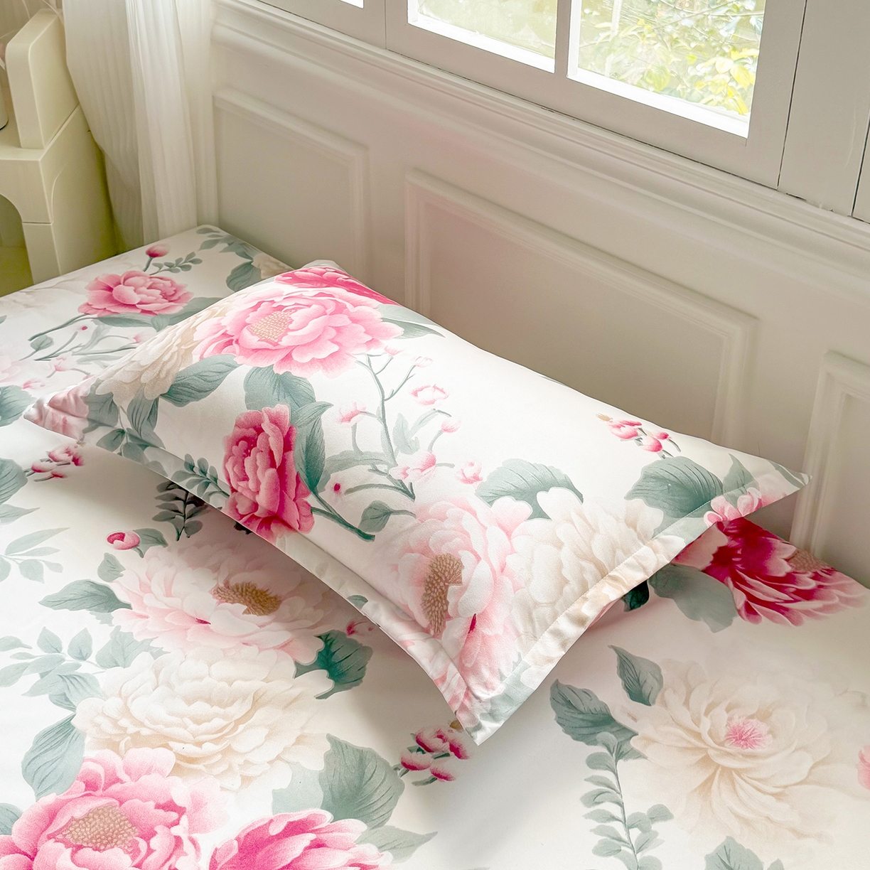 91家纺网 家纺一手货源 找家纺 梵巢 家纺芦荟棉枕套磨毛化纤枕套48*74cm 花开富贵