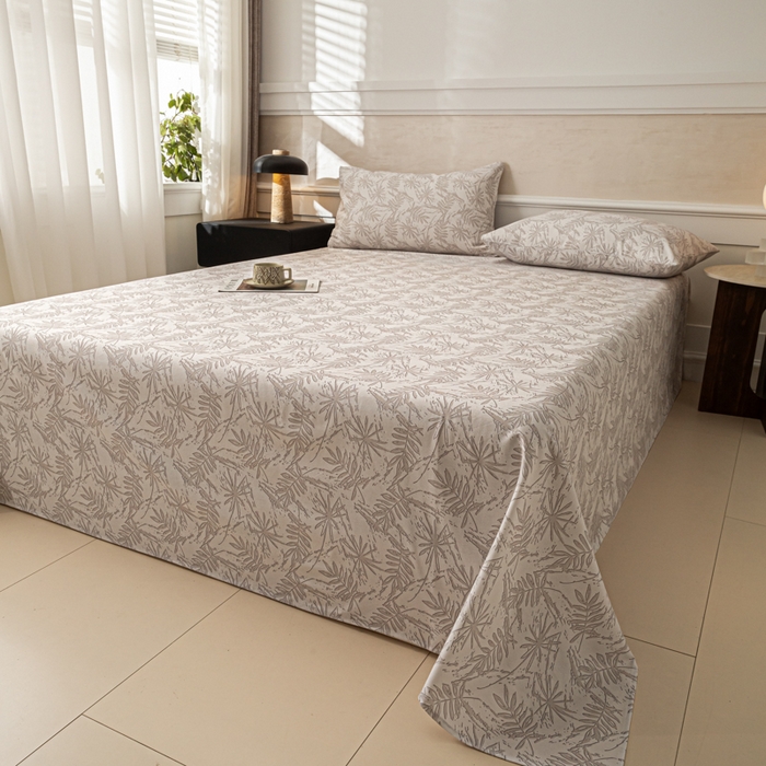 91家纺网 家纺一手货源 找家纺 爱彼家纺 2026新款纯棉提花A类新款老粗布夏季凉席单床单床单三件套-提花系列一 全棉提花-026浅棕椰影