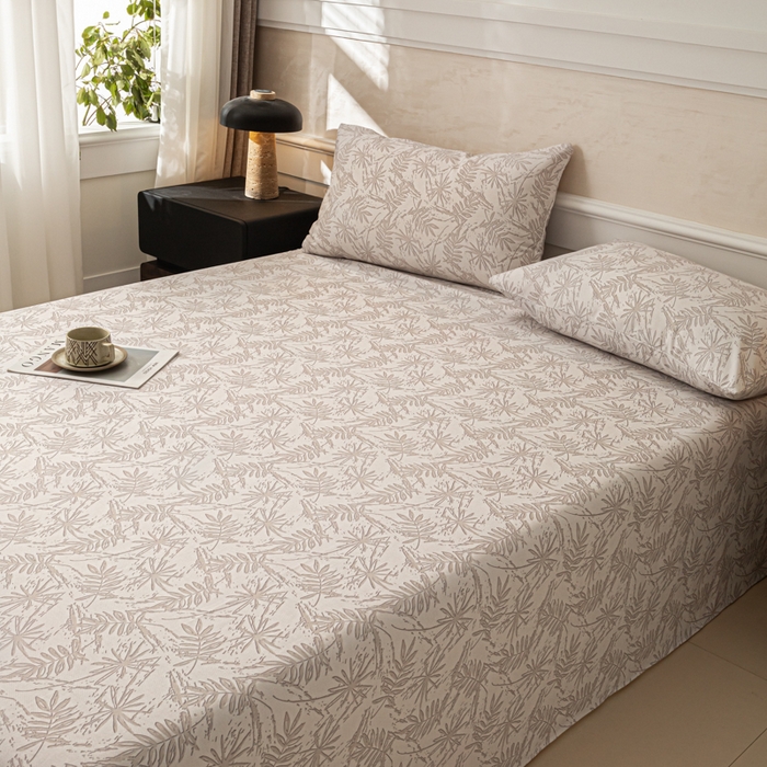 91家纺网 家纺一手货源 找家纺 爱彼家纺 2026新款纯棉提花A类新款老粗布夏季凉席单床单床单三件套-提花系列一 全棉提花-026浅棕椰影