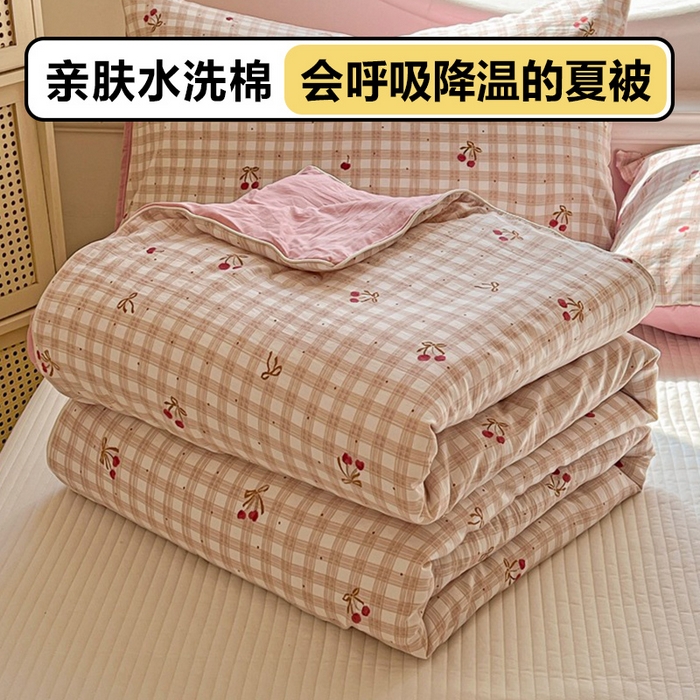 91家纺网 家纺一手货源 找家纺 苏羿家纺 2026春夏新款亲肤水洗棉印花夏被空调被夏凉被被子被芯 仟陌樱桃