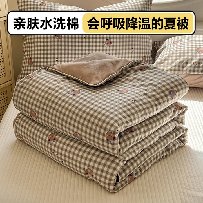 91家纺网 家纺一手货源 找家纺 苏羿家纺 2026春夏新款亲肤水洗棉印花夏被空调被夏凉被被子被芯 樱桃小熊