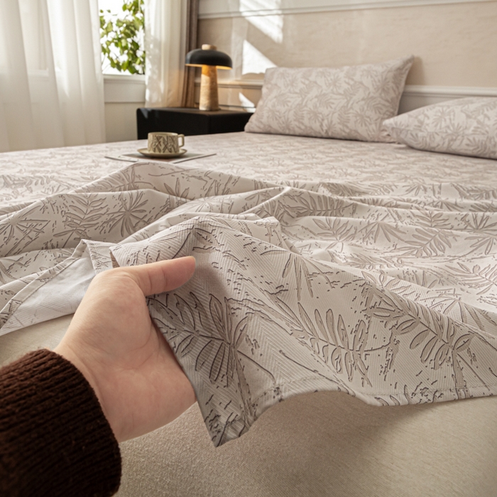 91家纺网 家纺一手货源 找家纺 爱彼家纺 2026新款纯棉提花A类新款老粗布夏季凉席单床单床单三件套-提花系列一 全棉提花-026浅棕椰影