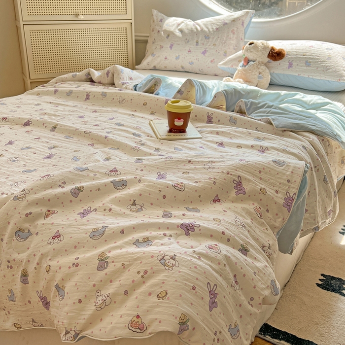 91家纺网 家纺一手货源 找家纺 苏羿家纺 2026春夏新款亲肤水洗棉印花夏被空调被夏凉被被子被芯 动物宴会