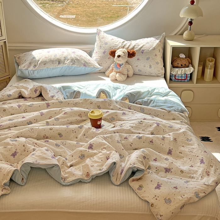 91家纺网 家纺一手货源 找家纺 苏羿家纺 2026春夏新款亲肤水洗棉印花夏被空调被夏凉被被子被芯 动物宴会