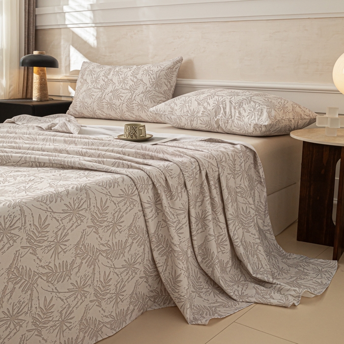 91家纺网 家纺一手货源 找家纺 爱彼家纺 2026新款纯棉提花A类新款老粗布夏季凉席单床单床单三件套-提花系列一 全棉提花-026浅棕椰影