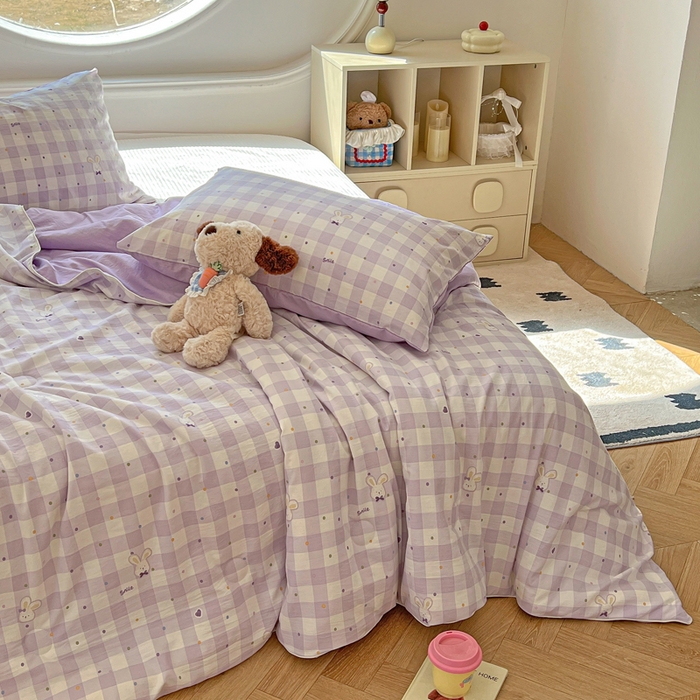 91家纺网 家纺一手货源 找家纺 苏羿家纺 2026春夏新款亲肤水洗棉印花夏被空调被夏凉被被子被芯 格子小兔