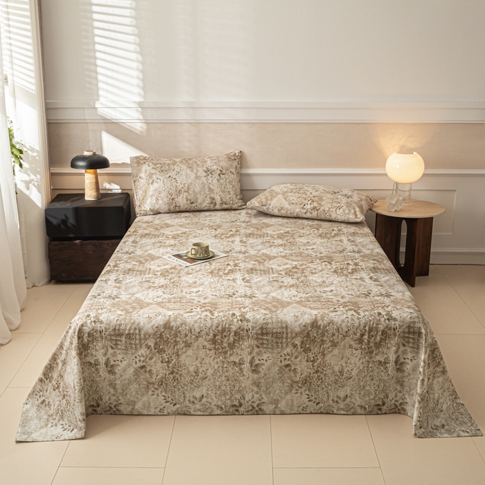 91家纺网 家纺一手货源 找家纺 爱彼家纺 2026新款纯棉提花A类新款老粗布夏季凉席单床单床单三件套-提花系列一 全棉提花-花影咖棕