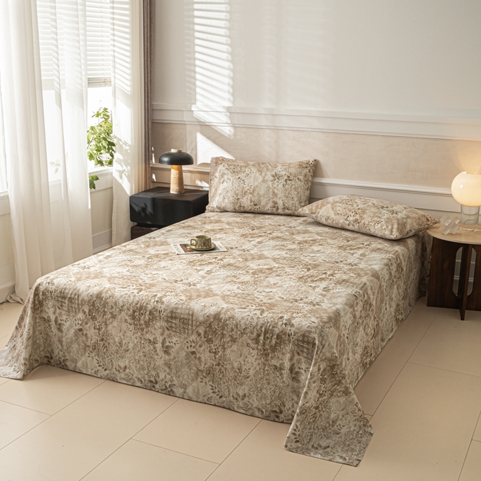 91家纺网 家纺一手货源 找家纺 爱彼家纺 2026新款纯棉提花A类新款老粗布夏季凉席单床单床单三件套-提花系列一 全棉提花-花影咖棕