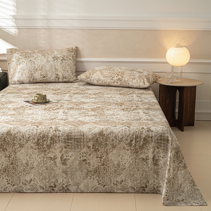 91家纺网 家纺一手货源 找家纺 爱彼家纺 2026新款纯棉提花A类新款老粗布夏季凉席单床单床单三件套-提花系列一 全棉提花-花影咖棕