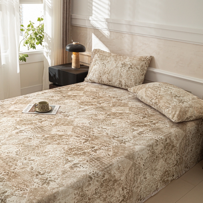 91家纺网 家纺一手货源 找家纺 爱彼家纺 2026新款纯棉提花A类新款老粗布夏季凉席单床单床单三件套-提花系列一 全棉提花-花影咖棕