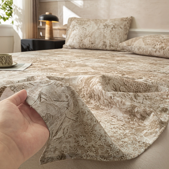 91家纺网 家纺一手货源 找家纺 爱彼家纺 2026新款纯棉提花A类新款老粗布夏季凉席单床单床单三件套-提花系列一 全棉提花-花影咖棕