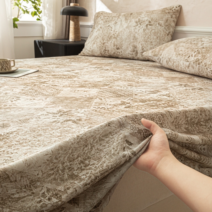 91家纺网 家纺一手货源 找家纺 爱彼家纺 2026新款纯棉提花A类新款老粗布夏季凉席单床单床单三件套-提花系列一 全棉提花-花影咖棕