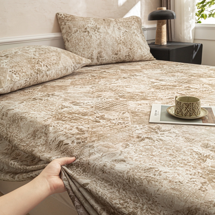 91家纺网 家纺一手货源 找家纺 爱彼家纺 2026新款纯棉提花A类新款老粗布夏季凉席单床单床单三件套-提花系列一 全棉提花-花影咖棕