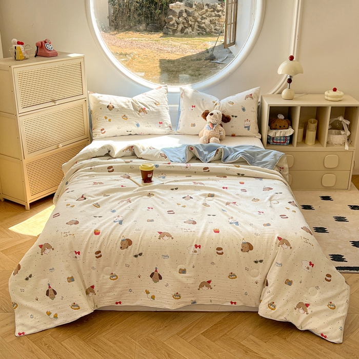 91家纺网 家纺一手货源 找家纺 苏羿家纺 2026春夏新款亲肤水洗棉印花夏被空调被夏凉被被子被芯 萌趣小狗