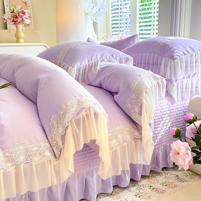 91家纺网 家纺一手货源 找家纺 （总）唐人居 2026新款水洗棉花边床盖四件套-花影系列