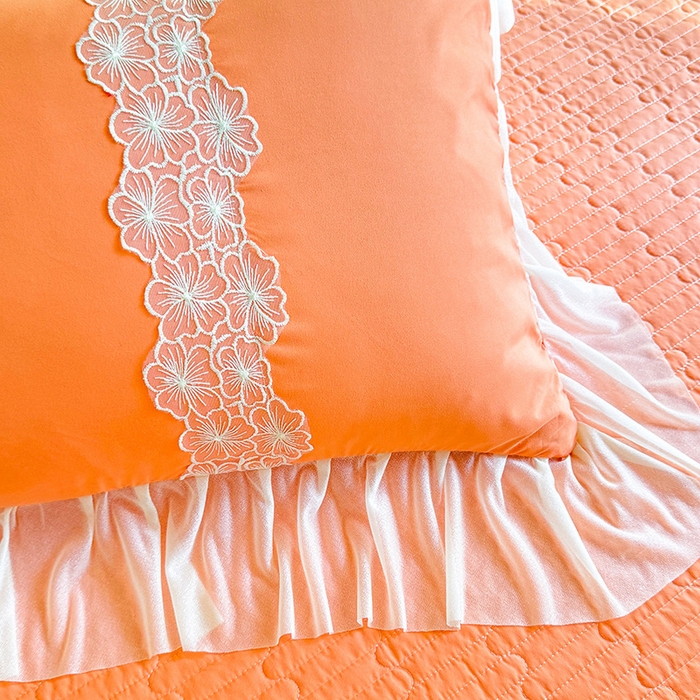 91家纺网 家纺一手货源 找家纺 唐人居 2026新款水洗棉花边床盖四件套-花影系列 花影-暖橘