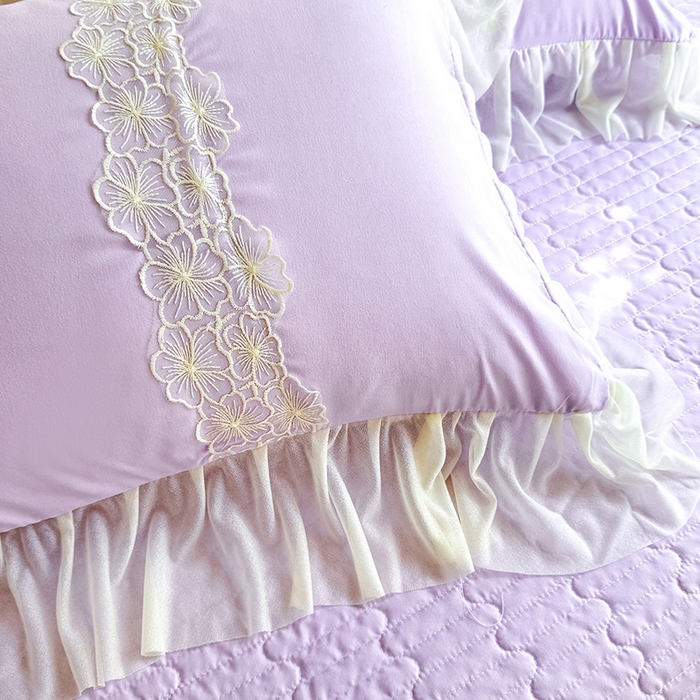 91家纺网 家纺一手货源 找家纺 唐人居 2026新款水洗棉花边床盖四件套-花影系列 花影-浅紫