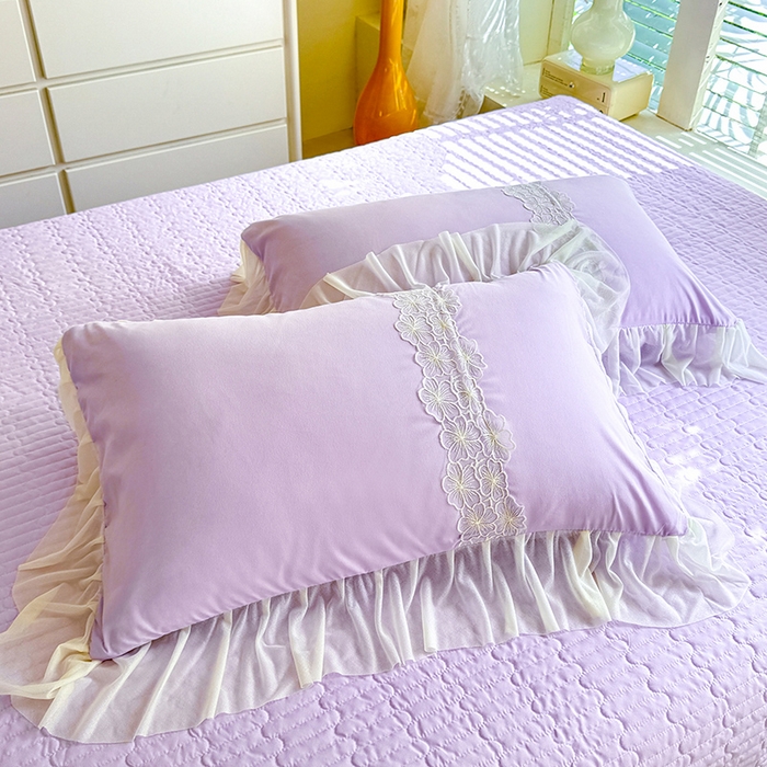 91家纺网 家纺一手货源 找家纺 唐人居 2026新款水洗棉花边床盖四件套-花影系列 花影-浅紫