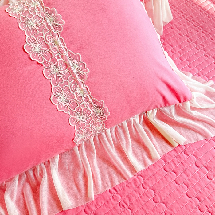 91家纺网 家纺一手货源 找家纺 唐人居 2026新款水洗棉花边床盖四件套-花影系列 花影-玫红