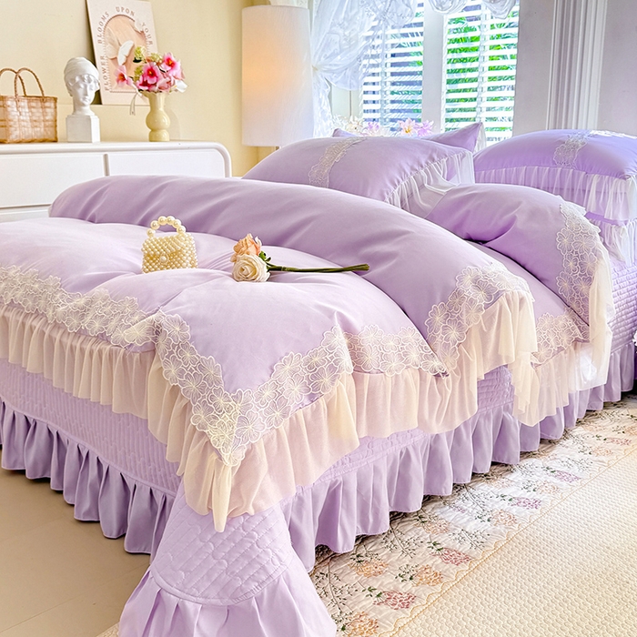 91家纺网 家纺一手货源 找家纺 唐人居 2026新款水洗棉花边床盖四件套-花影系列 花影-浅紫