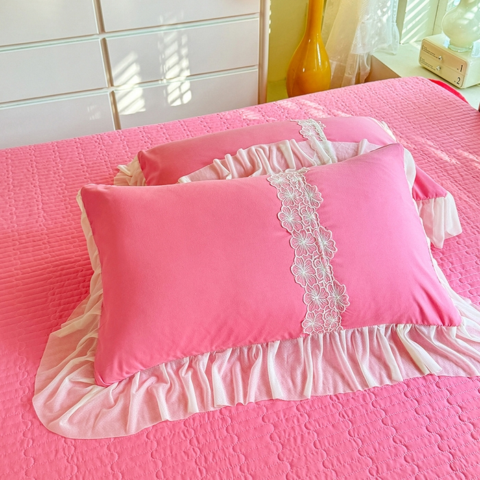 91家纺网 家纺一手货源 找家纺 唐人居 2026新款水洗棉花边床盖四件套-花影系列 花影-玫红