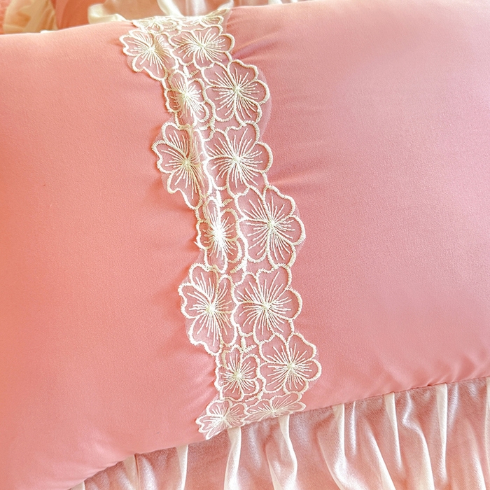 91家纺网 家纺一手货源 找家纺 唐人居 2026新款水洗棉花边床盖四件套-花影系列 花影-豆沙