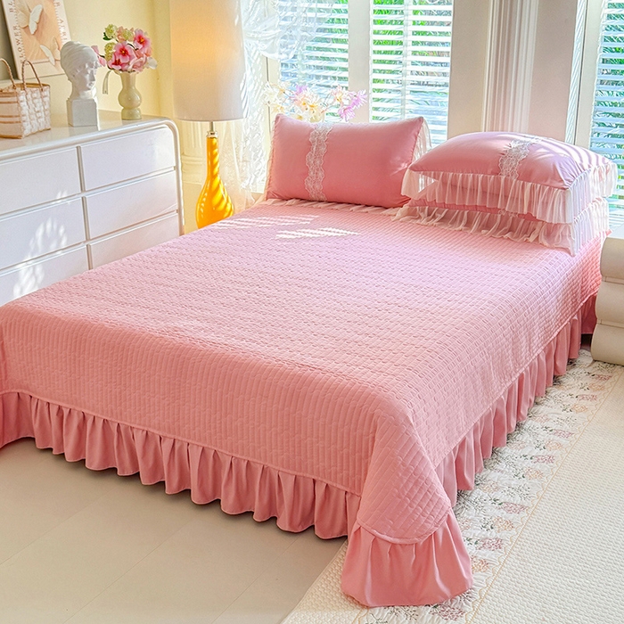 91家纺网 家纺一手货源 找家纺 唐人居 2026新款水洗棉花边床盖四件套-花影系列 花影-豆沙