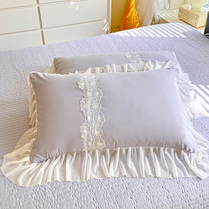 91家纺网 家纺一手货源 找家纺 唐人居 2026新款水洗棉花边床盖四件套-花影系列 花影-浅灰