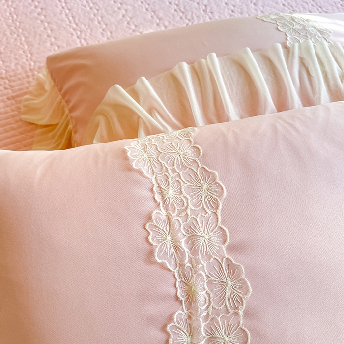 91家纺网 家纺一手货源 找家纺 唐人居 2026新款水洗棉花边床盖四件套-花影系列 花影-浅粉