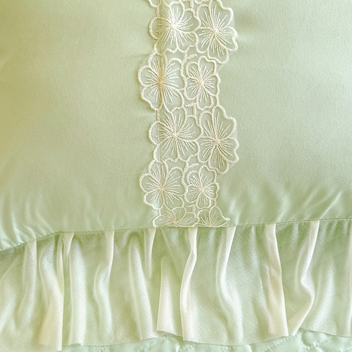 91家纺网 家纺一手货源 找家纺 唐人居 2026新款水洗棉花边床盖四件套-花影系列 花影-苹果绿