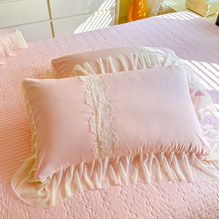 91家纺网 家纺一手货源 找家纺 唐人居 2026新款水洗棉花边床盖四件套-花影系列 花影-浅粉