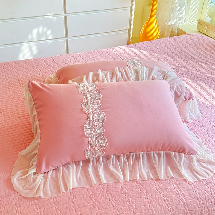 91家纺网 家纺一手货源 找家纺 唐人居 2026新款水洗棉花边床盖四件套-花影系列 花影-豆沙