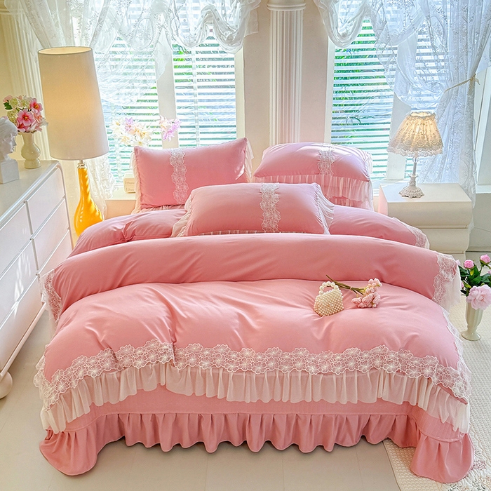 唐人居 2026新款水洗棉花边床盖四件套-花影系列 花影-豆沙