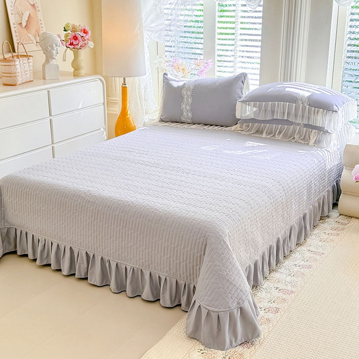 91家纺网 家纺一手货源 找家纺 唐人居 2026新款水洗棉花边床盖四件套-花影系列 花影-浅灰