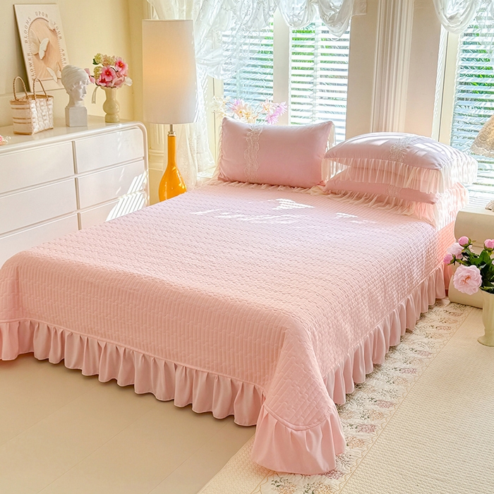 91家纺网 家纺一手货源 找家纺 唐人居 2026新款水洗棉花边床盖四件套-花影系列 花影-浅粉