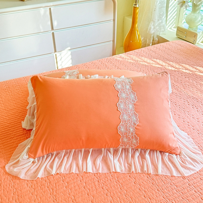 91家纺网 家纺一手货源 找家纺 唐人居 2026新款水洗棉花边床盖四件套-花影系列 花影-暖橘